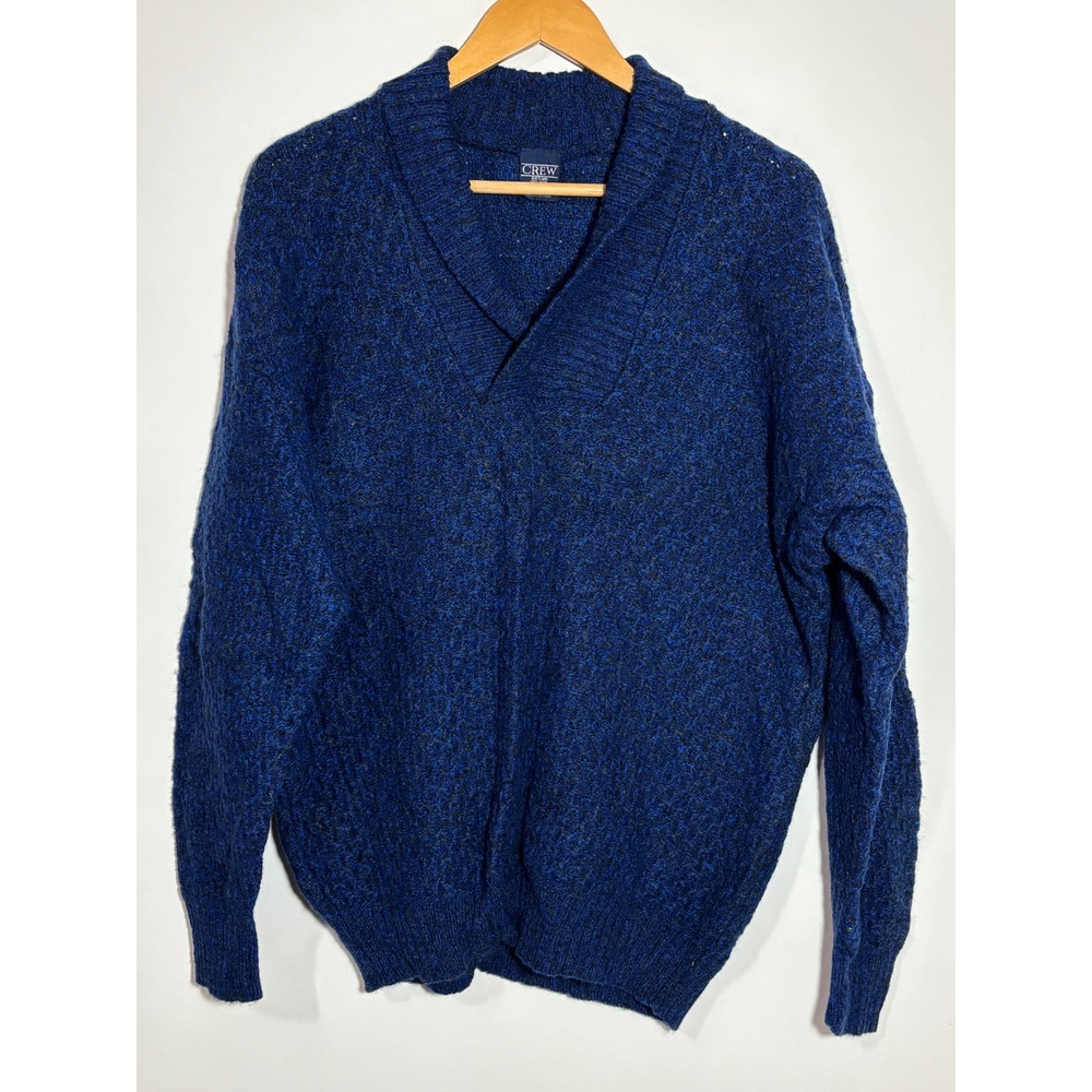 CREW Sweater Men L Blue Shetland Wool Shawl Collar Pullover Made in England